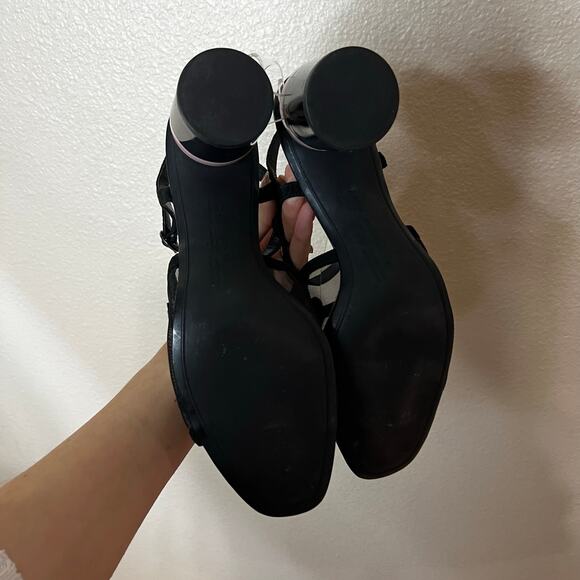 Zara Black Mesh Polka Dot Cylinder Block Colour Heels WOMENS 41 - Picture 7 of 9